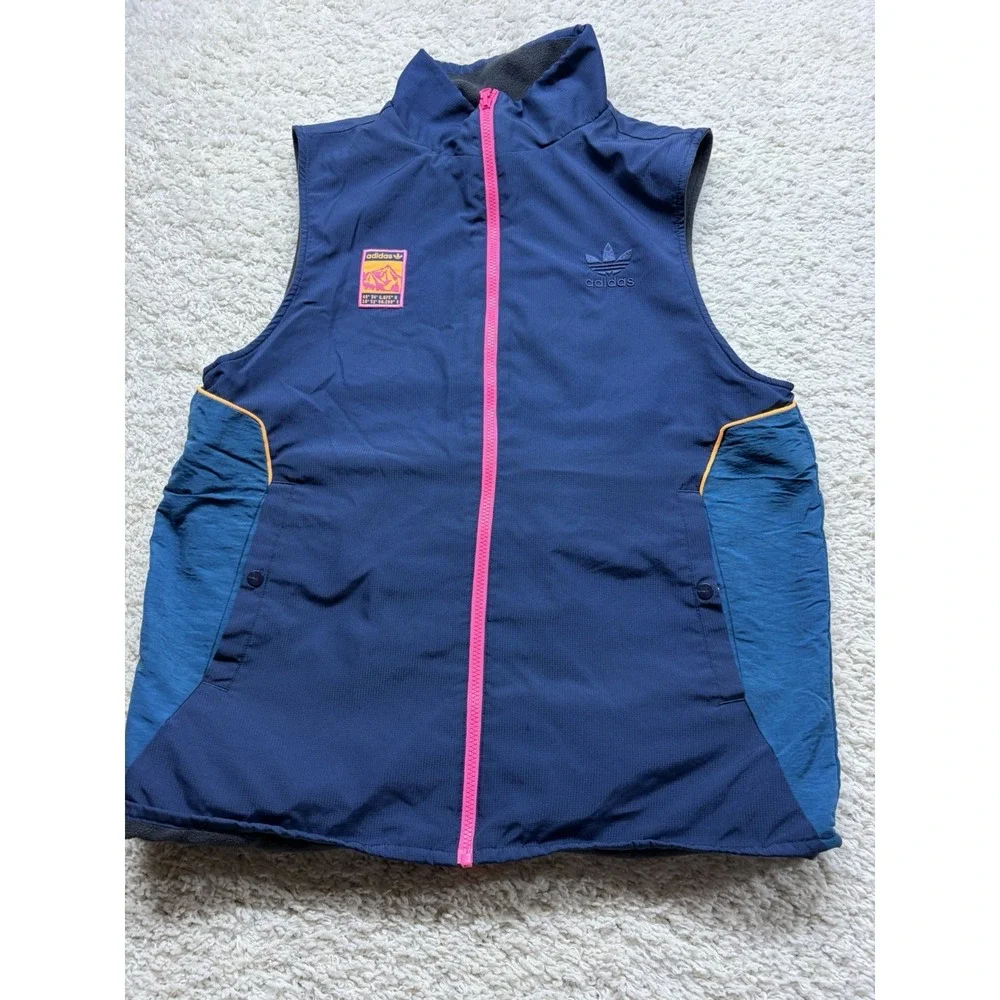 Adidas Originals Reversible Full-Zip Vest Mens M Multicolor Button Snap Pockets